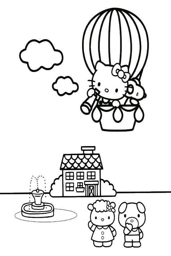 Coloring Princess flying in a hot air balloon. Category Hello Kitty. Tags:  Kitty, balloon.