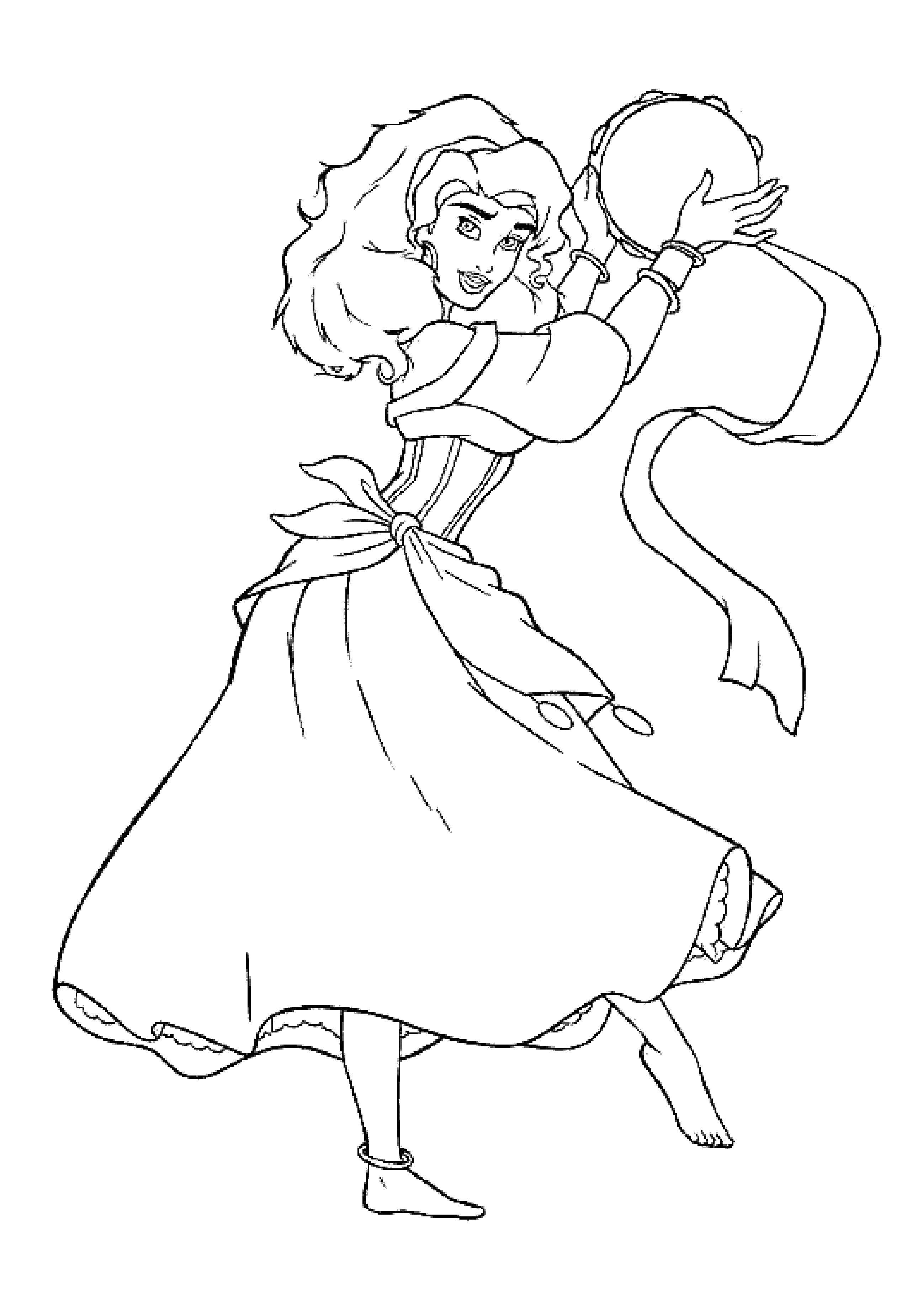 Coloring Gypsy girl with a tambourine. Category Disney coloring pages. Tags:  Cartoon character.