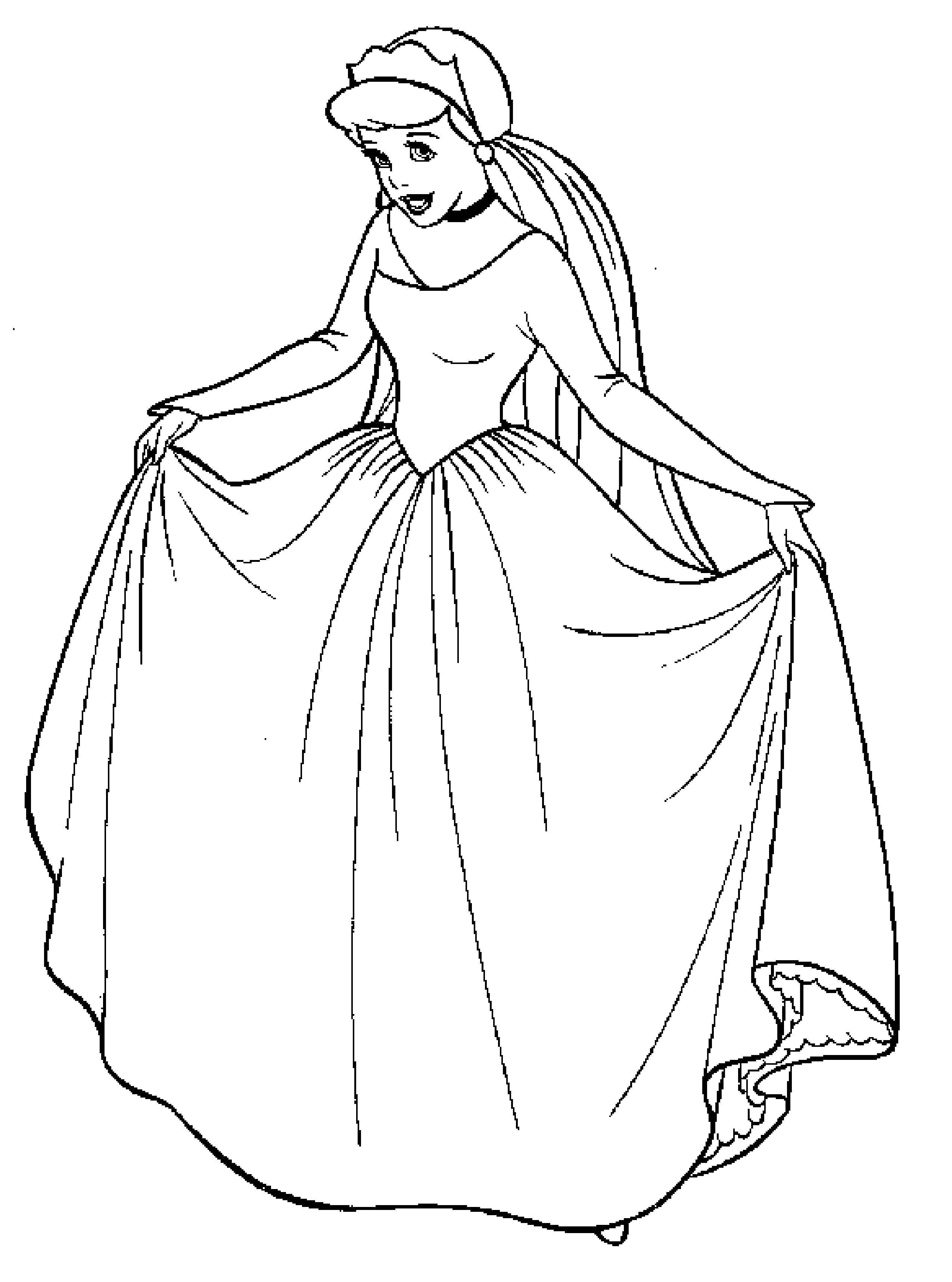 Coloring Cinderella tries on a wedding dress. Category Disney coloring pages. Tags:  Cinderella dress.