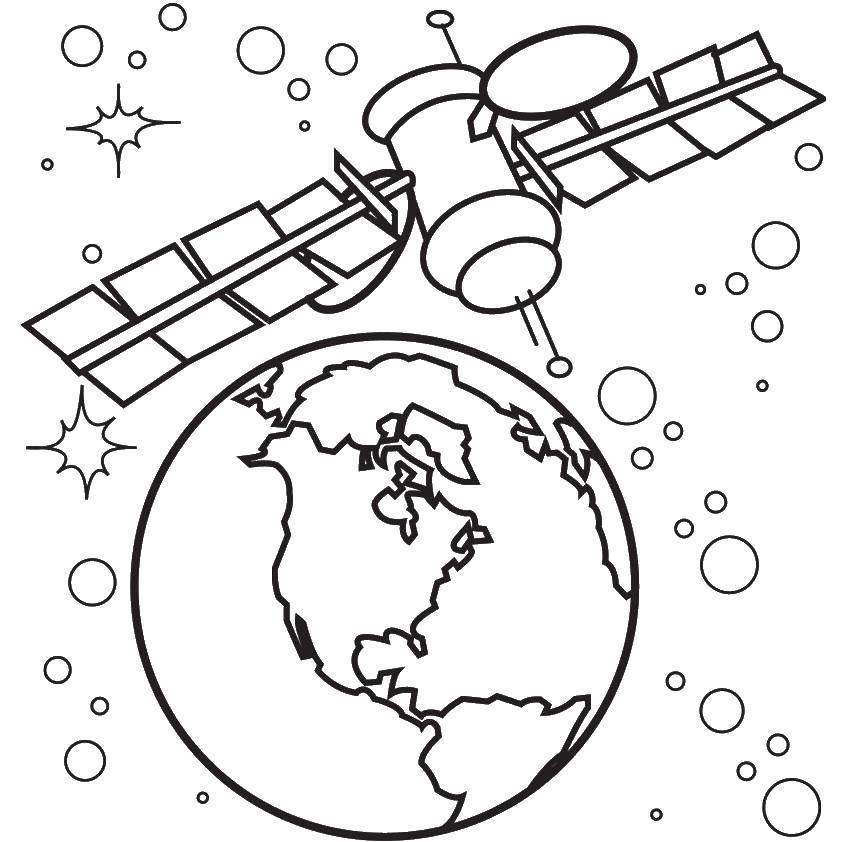 Розмальовки  Супутник землі. Завантажити розмальовку космос, супутник, Земля.  Роздрукувати ,Космос,