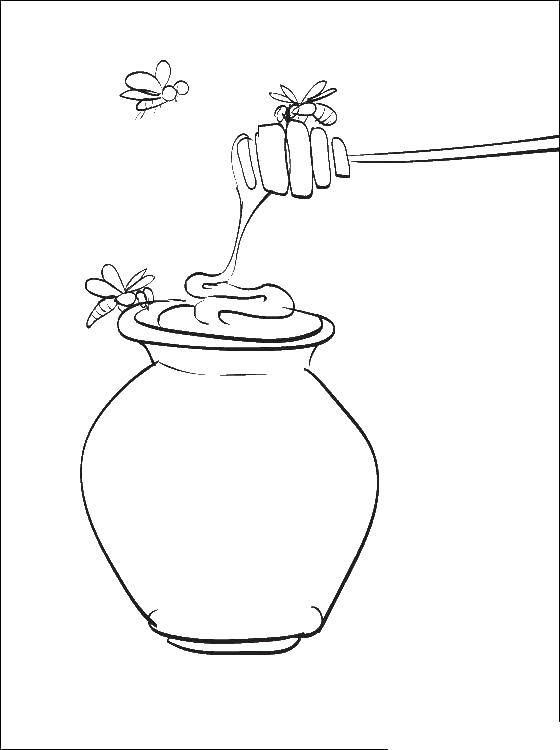 Coloring A jar of honey and bees. Category The food. Tags:  honey, Bank.