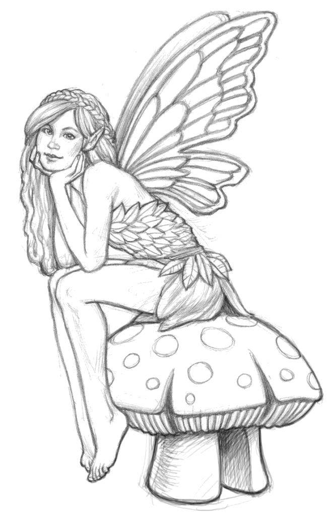 Название: Раскраска Фея на грибочке. Категория: феи. Теги: фея, девочка, крылья.
