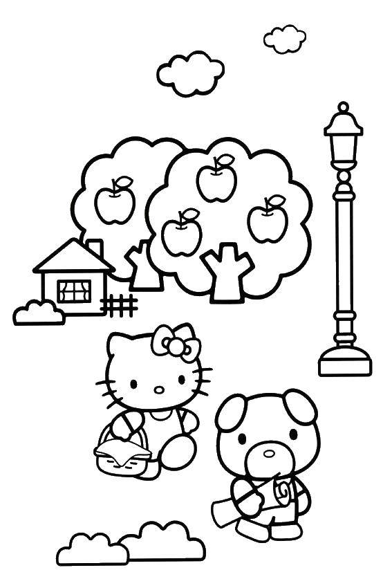 Coloring Hello kitty with Teddy bear. Category Hello Kitty. Tags:  Hello kitty, bear.