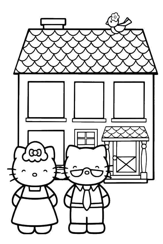 Coloring Hello kitty with her husband. Category Hello Kitty. Tags:  Hello kitty, house.