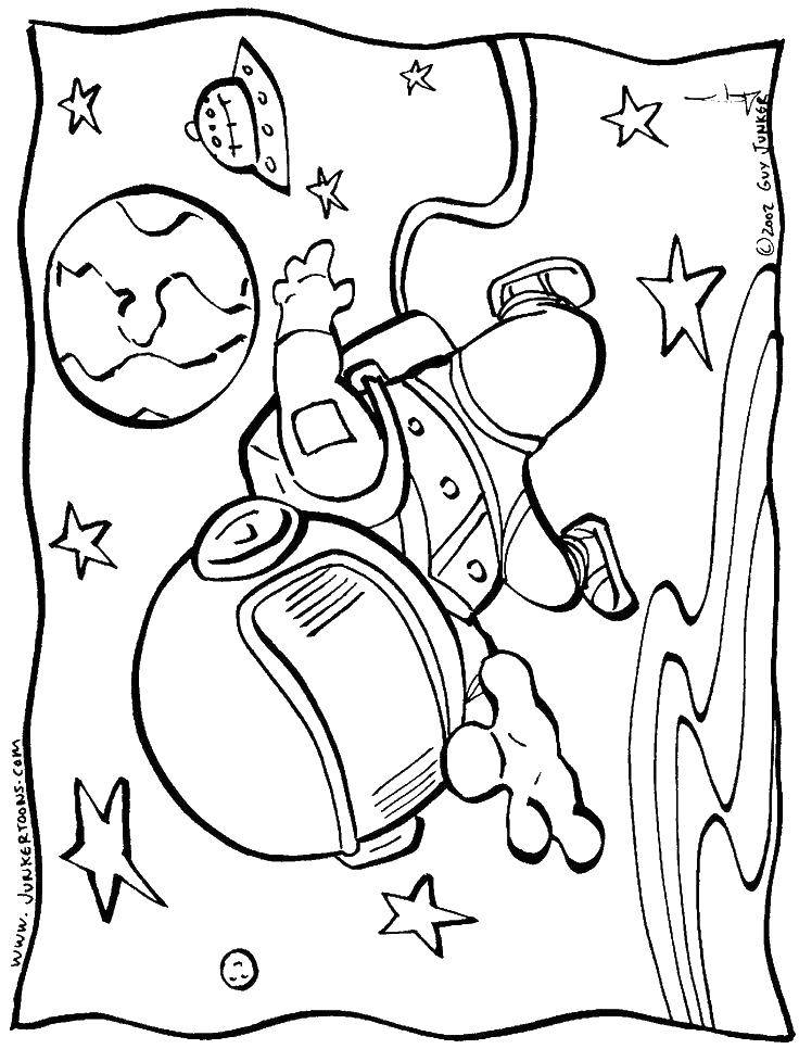 Coloring Astronaut in open space. Category Space. Tags:  space, astronaut, Earth.
