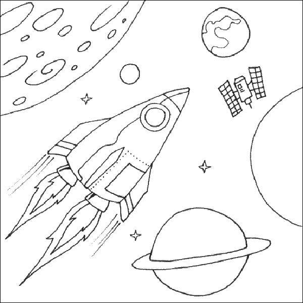 Название: Раскраска Летит ракета. Категория: Космос. Теги: космос, ракеты, планеты.