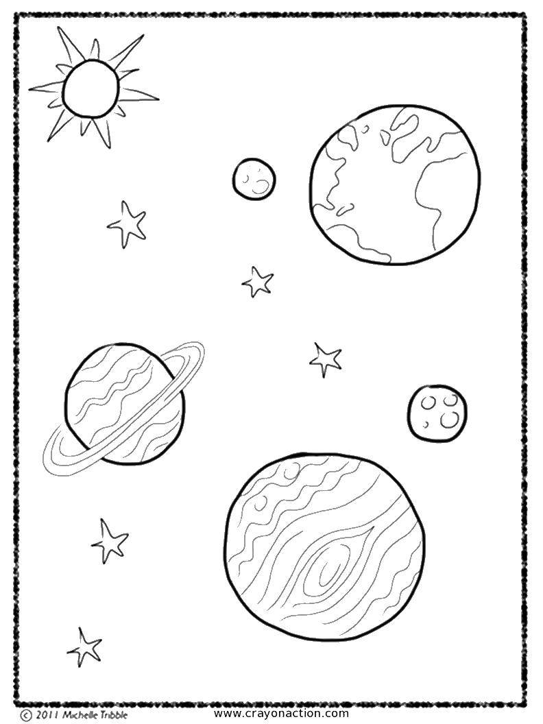 Название: Раскраска Некоторые планеты около солнца. Категория: Космос. Теги: космос, планеты, звезды.