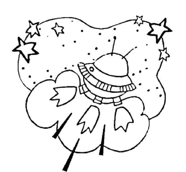Название: Раскраска Взлет летающей тарелки. Категория: Космос. Теги: космос, космический корабль, летающие тарелки.