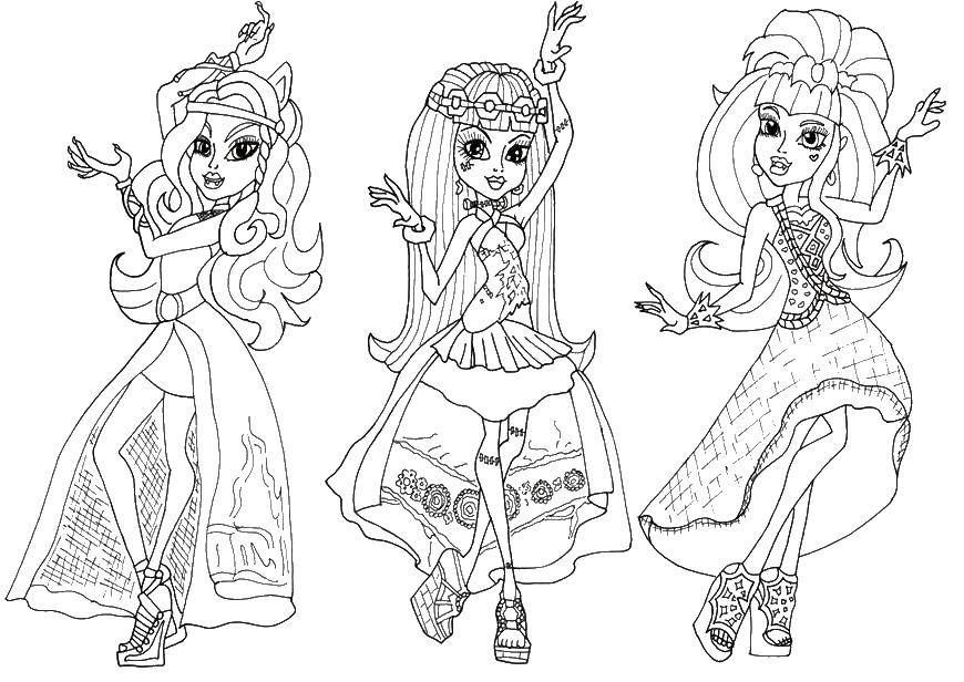 Coloring 3 girls from monster high. Category Monster high. Tags:  Monster high, doll, cartoon.