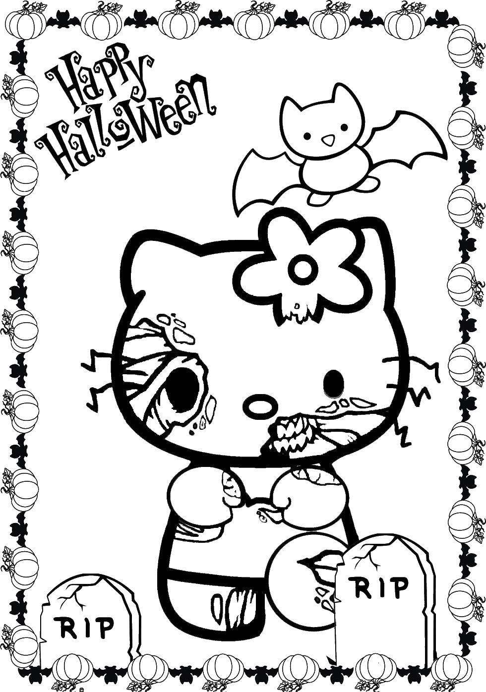Coloring Kitty zombie Halloween. Category Kitty . Tags:  Halloween, kitty.