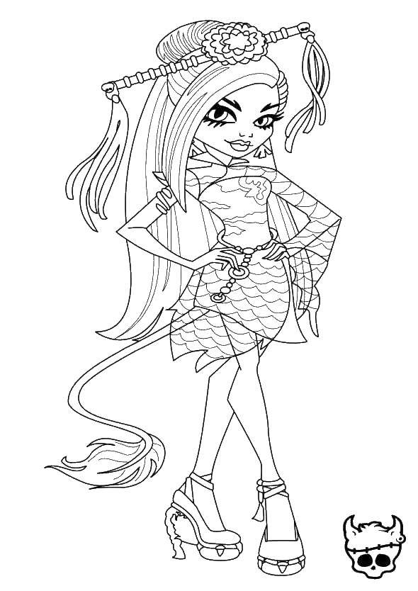 Coloring Doll monster high with tail. Category Monster high. Tags:  Monster high, doll, cartoon.