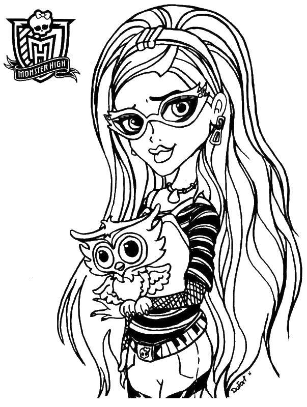 Coloring The monster high doll with owl. Category Monster high. Tags:  Monster high, doll, owl.