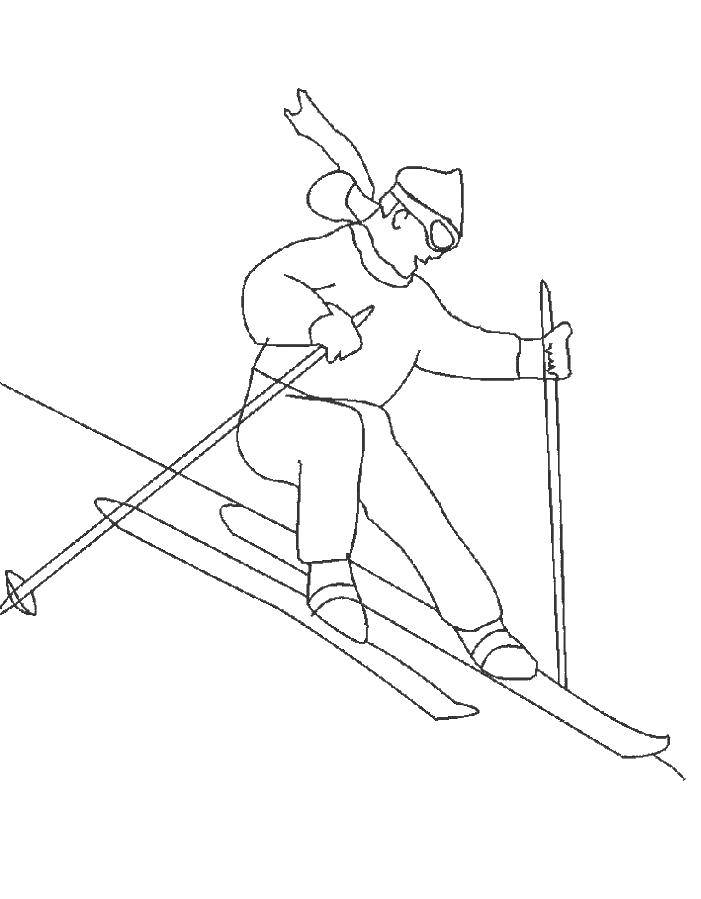 Название: Раскраска Лыжник катится с горы. Категория: спорт. Теги: Лыжник.