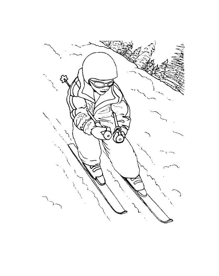 Название: Раскраска Лыжник катится с горы. Категория: спорт. Теги: лыжв.