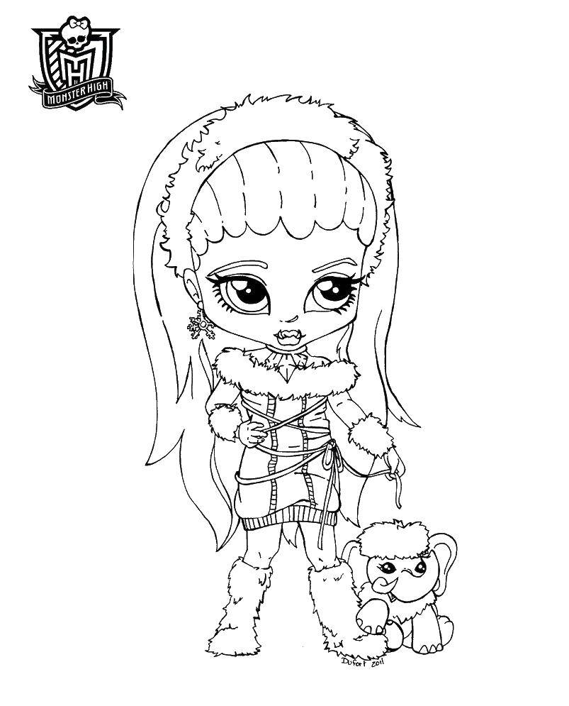 Coloring Little monster high with elephant. Category Monster high. Tags:  Monster high, doll, cartoon.