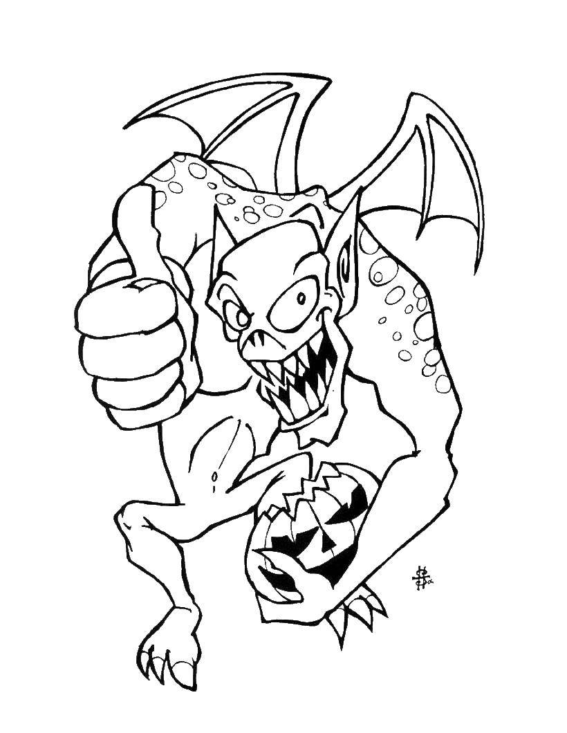 Coloring Monster dragon with pumpkin. Category Monsters. Tags:  monsters, dragons, pumpkin.