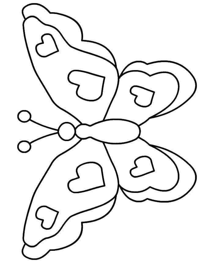 Coloring Butterfly with hearts on wings. Category Insects. Tags:  insects, butterfly.