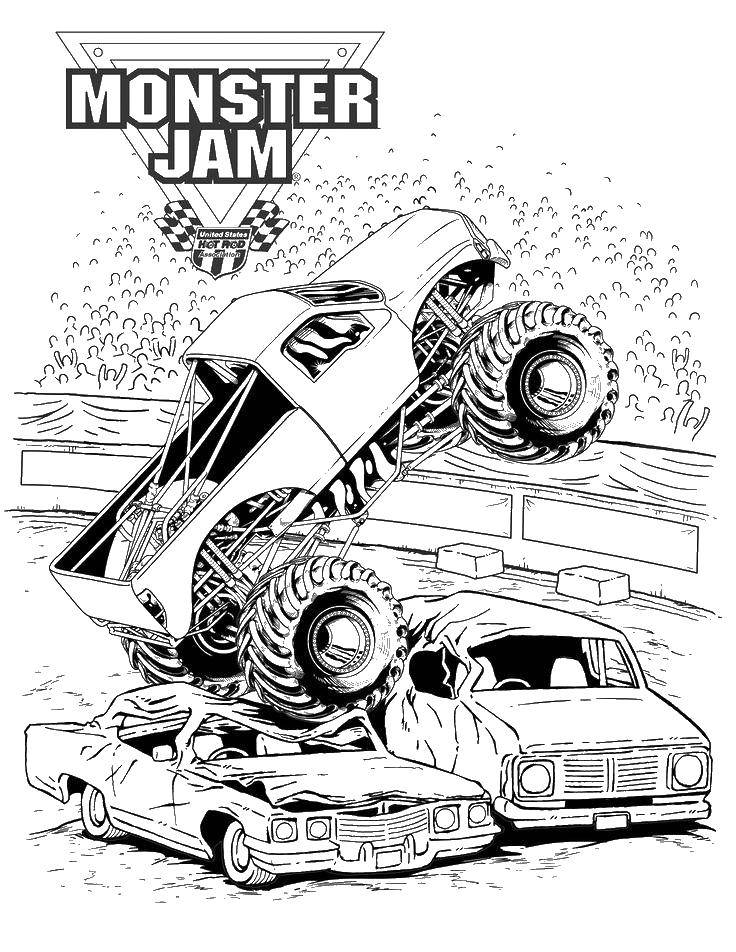 Coloring Monster jam. Category machine . Tags:  cars, crash.