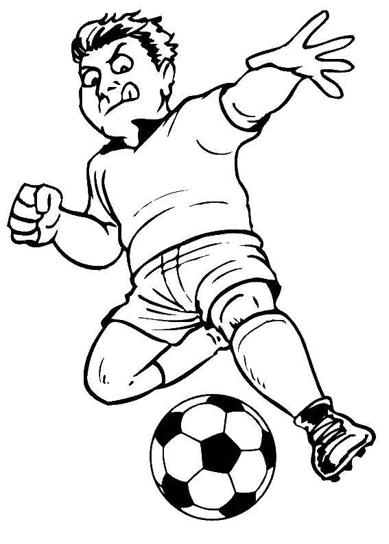Название: Раскраска Футболист бьет по мячу. Категория: спорт. Теги: Спорт, футбол, мяч, игра.