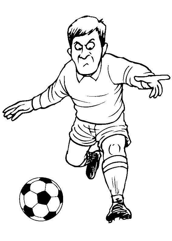 Название: Раскраска Футболист бьет по мячу. Категория: спорт. Теги: Спорт, футбол, мяч, игра.