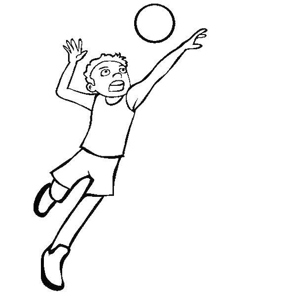 Название: Раскраска Волейболист бьет по мячу. Категория: спорт. Теги: Спорт, игра, волейбол, мяч.