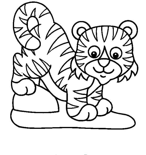 Розмальовки  Смугастий тигр. Завантажити розмальовку тигр, тварини.  Роздрукувати ,дитинчата тварин,