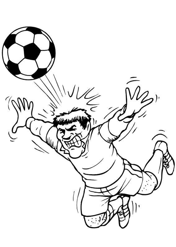 Название: Раскраска Футболист отбил мяч головой. Категория: спорт. Теги: Спорт, футбол, мяч, игра.