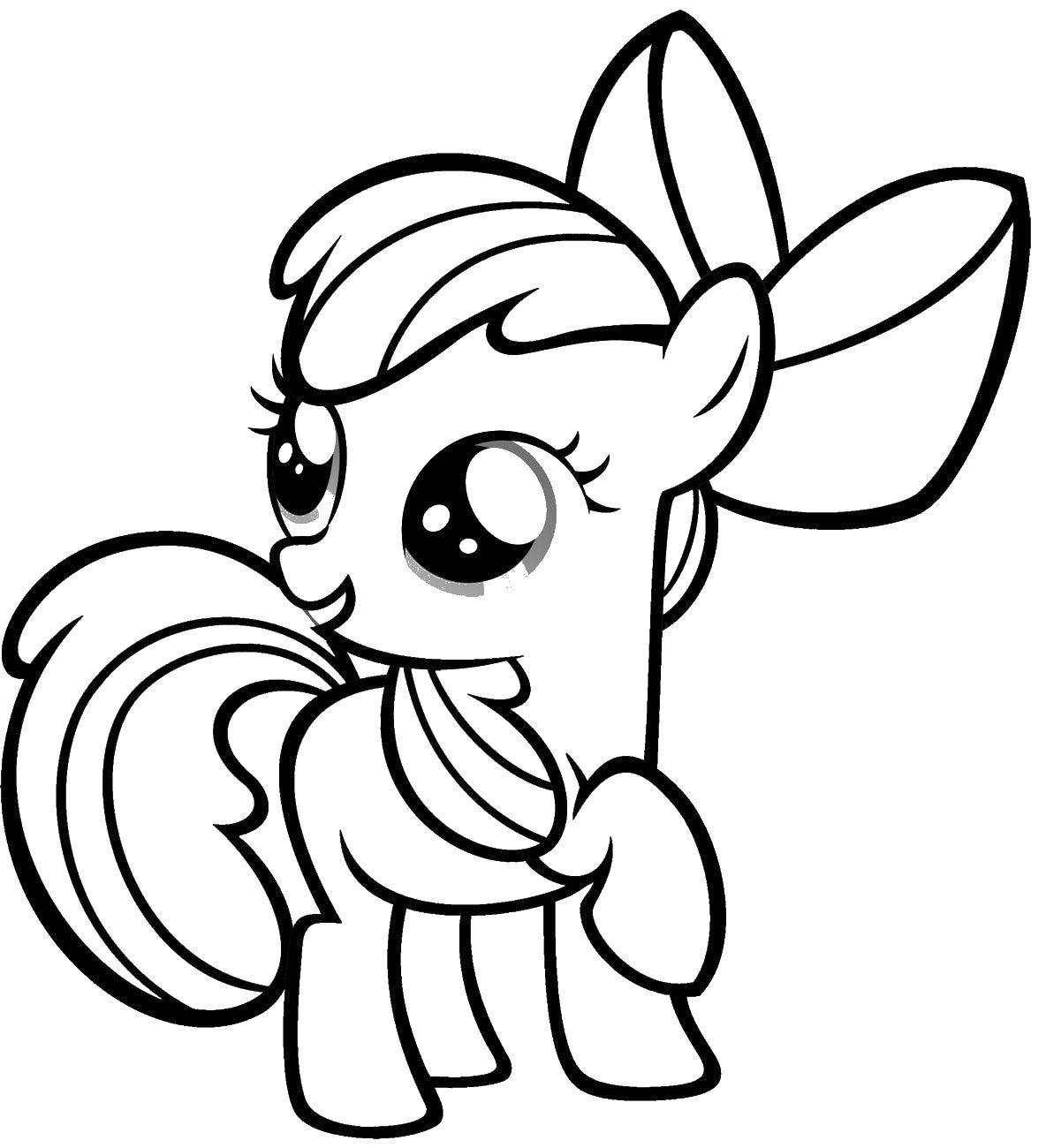 Coloring Pony with bow. Category Ponies. Tags:  ponies, horses, bows.