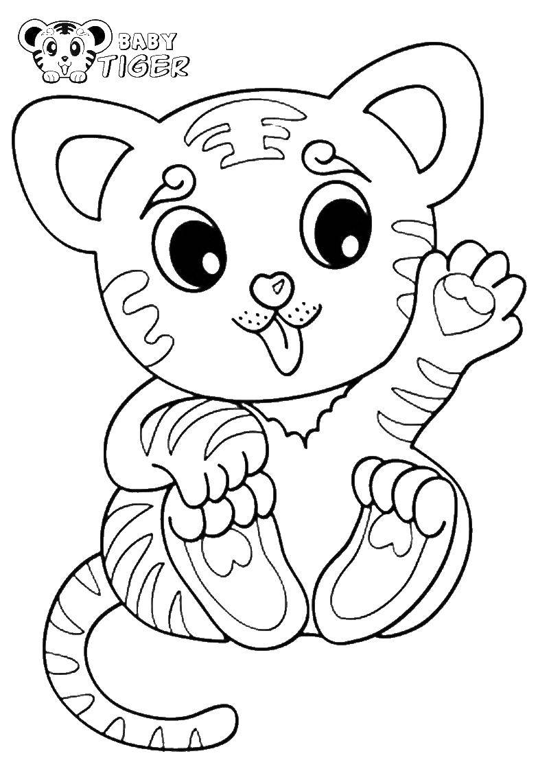 Coloring Tiger waving. Category animals cubs . Tags:  tiger, animals.