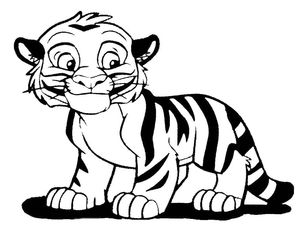 Название: Раскраска Тигренок принцессы жасмин. Категория: Диснеевские мультфильмы. Теги: тигр, животные, Жасмин.