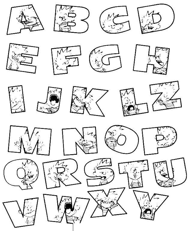 Coloring English alphabet with pictures of a boy. Category English alphabet. Tags:  English alphabet picture.