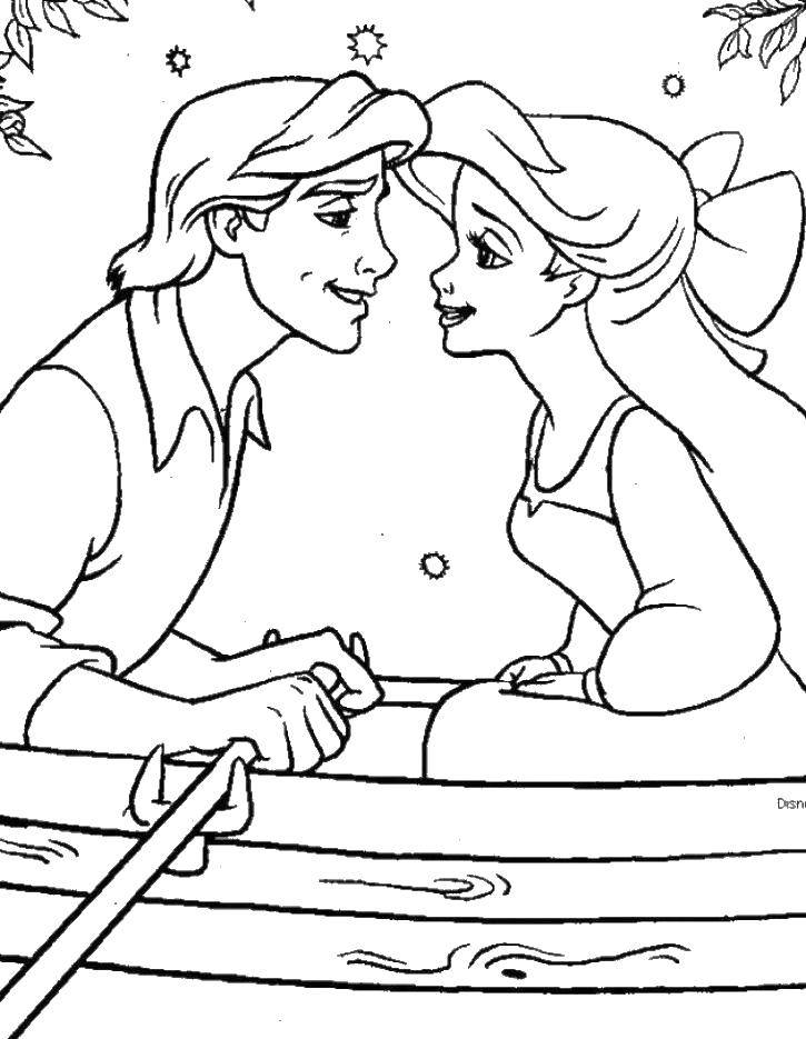 Название: Раскраска Ариэль и принц эрик катаются в лодке. Категория: Русалочка. Теги: Русалка, Ариэль, принц.