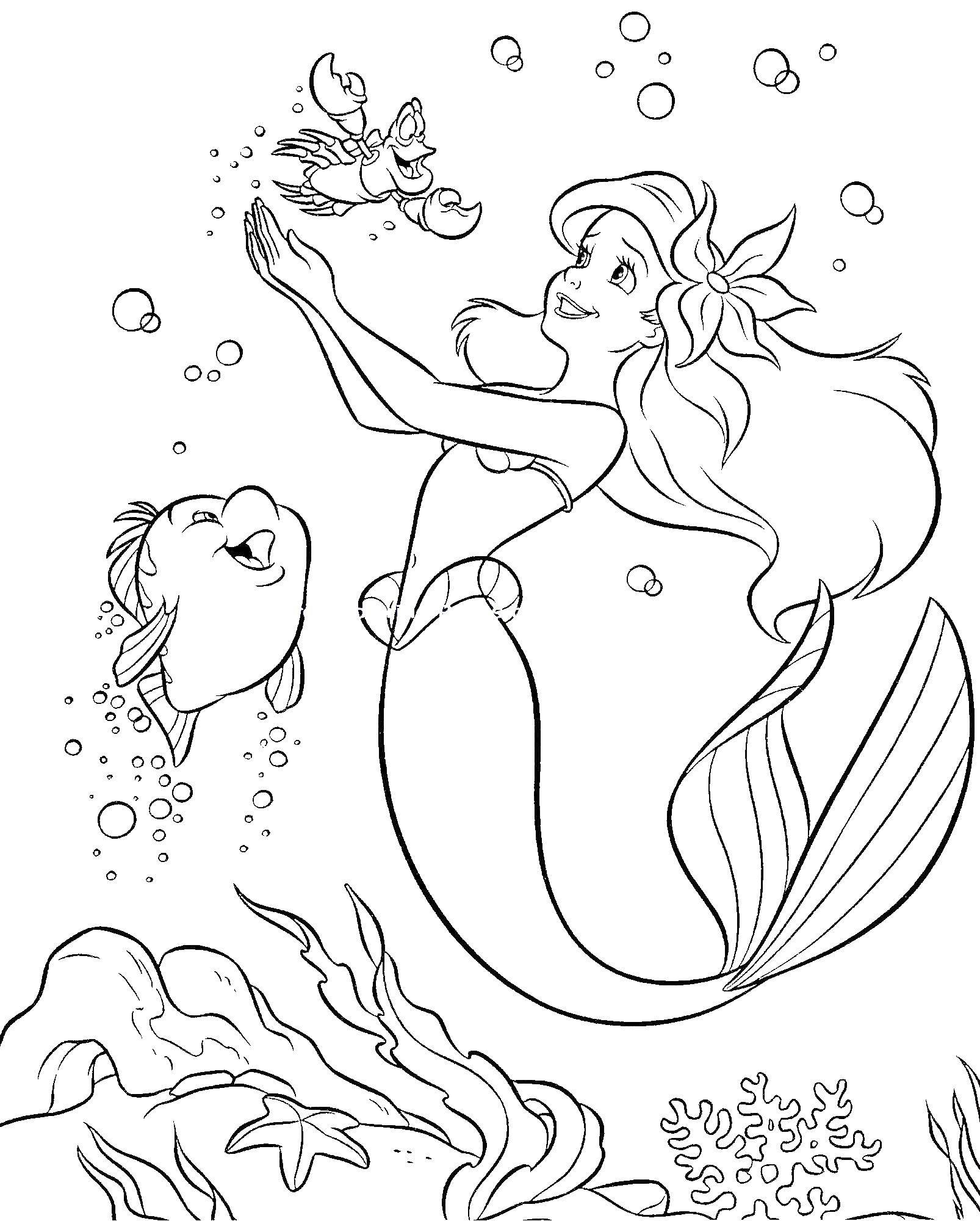 Coloring Mermaid Ariel catches Sebastian. Category the little mermaid Ariel. Tags:  Ariel, mermaid, Prince.