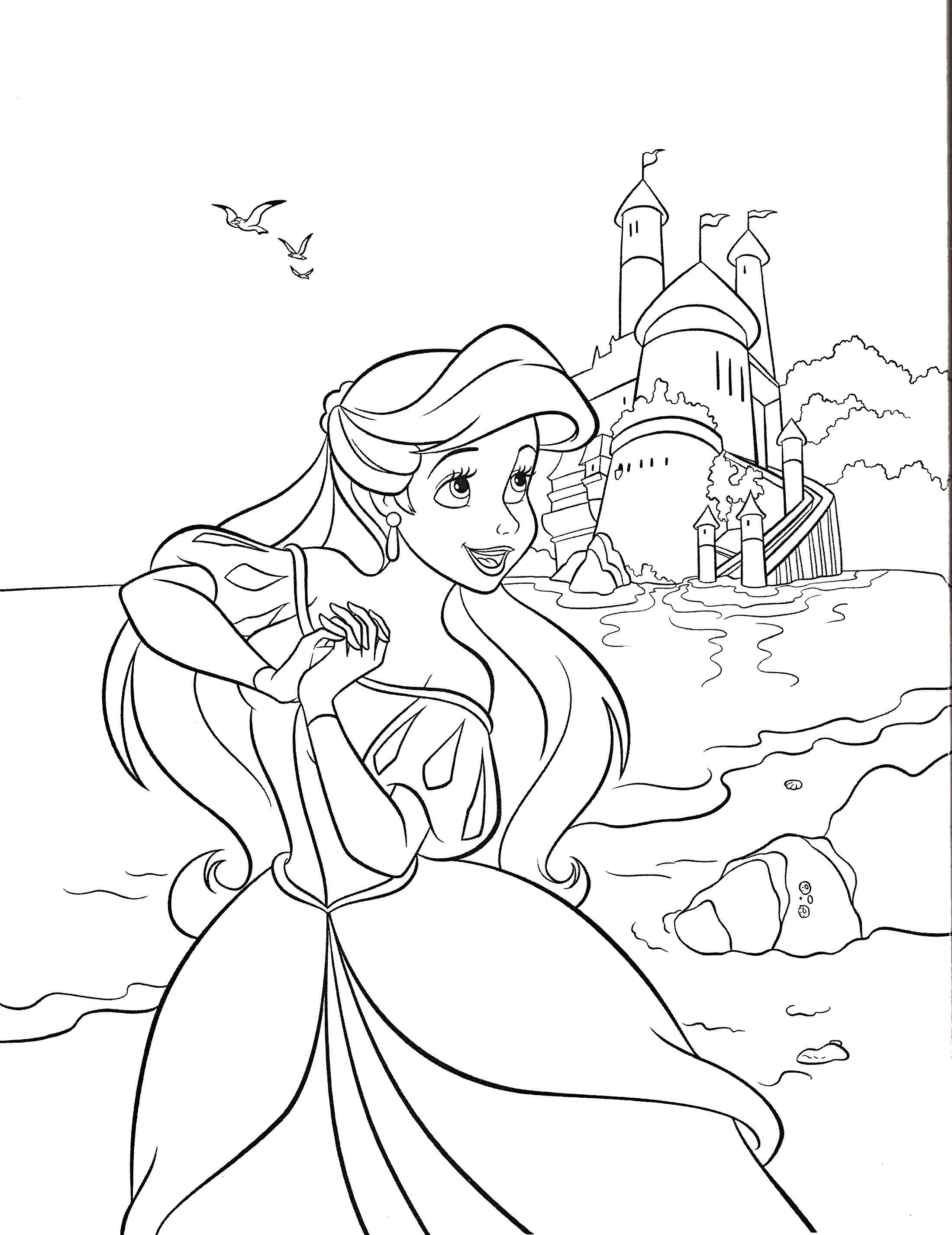 Название: Раскраска Ариэль у моря. Категория: Русалочка. Теги: русалка, принцесса, Ариэль.
