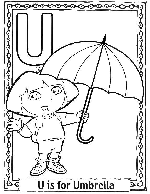 Coloring Dasha traveler with umbrella. Category English alphabet. Tags:  The English alphabet, Dasha.