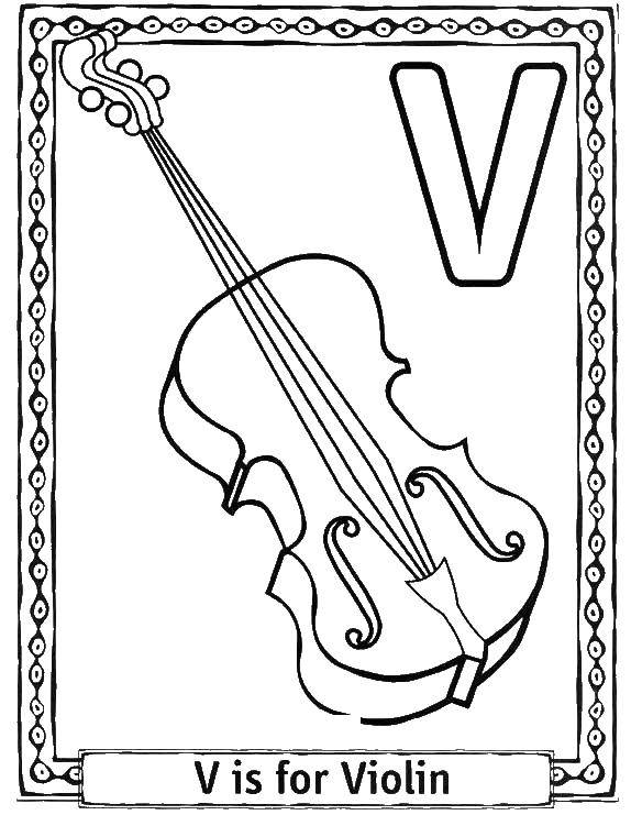Coloring Violin. Category English alphabet. Tags:  Violin, English alphabet.