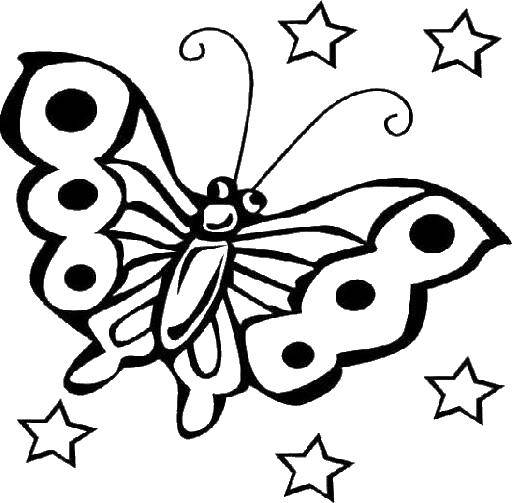 Название: Раскраска Бабочка с звездами. Категория: бабочка. Теги: бабочка, звезды.