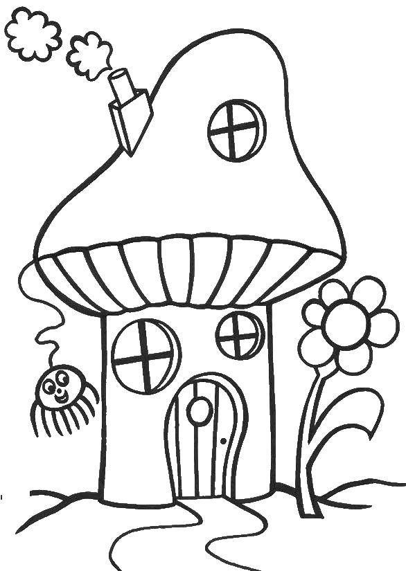 Coloring House spider. Category Coloring pages for kids. Tags:  house, spider.