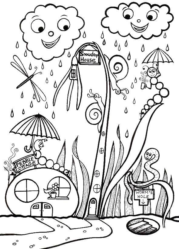 Coloring Houses insects. Category Coloring pages for kids. Tags:  insects, houses.