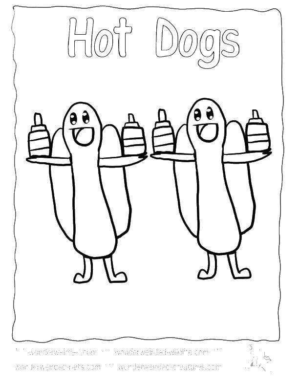 Coloring The dogs. Category The food. Tags:  hot dogs.