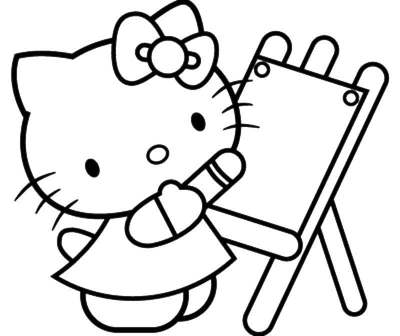 Название: Раскраска Китти рисует карандашами. Категория: Хэллоу Китти. Теги: китти, художник.