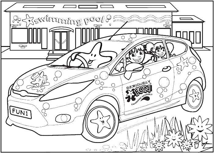 Coloring Starfish driving the car. Category Coloring pages for kids. Tags:  starfish, car.