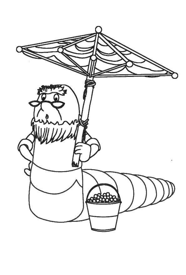 Название: Раскраска Корней корнеич с зонтиком. Категория: Лунтик. Теги: Корней Корнеич, зонт.