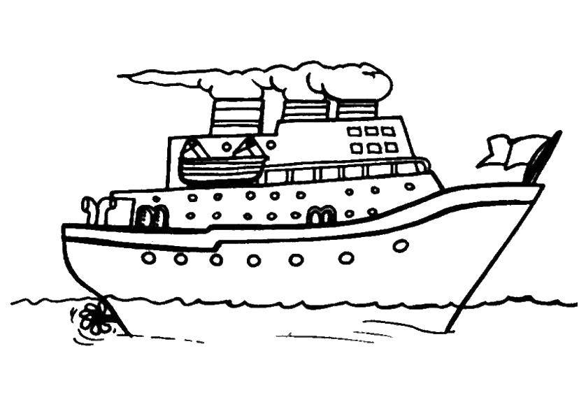 Название: Раскраска Плывущий пароход. Категория: катер. Теги: Пароход, море.