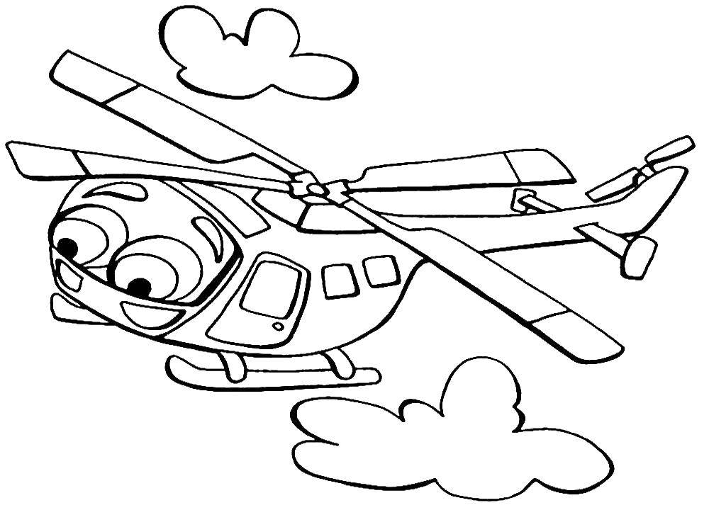 Название: Раскраска Вертолёт летит в небе. Категория: для мальчиков. Теги: Вертолёт.
