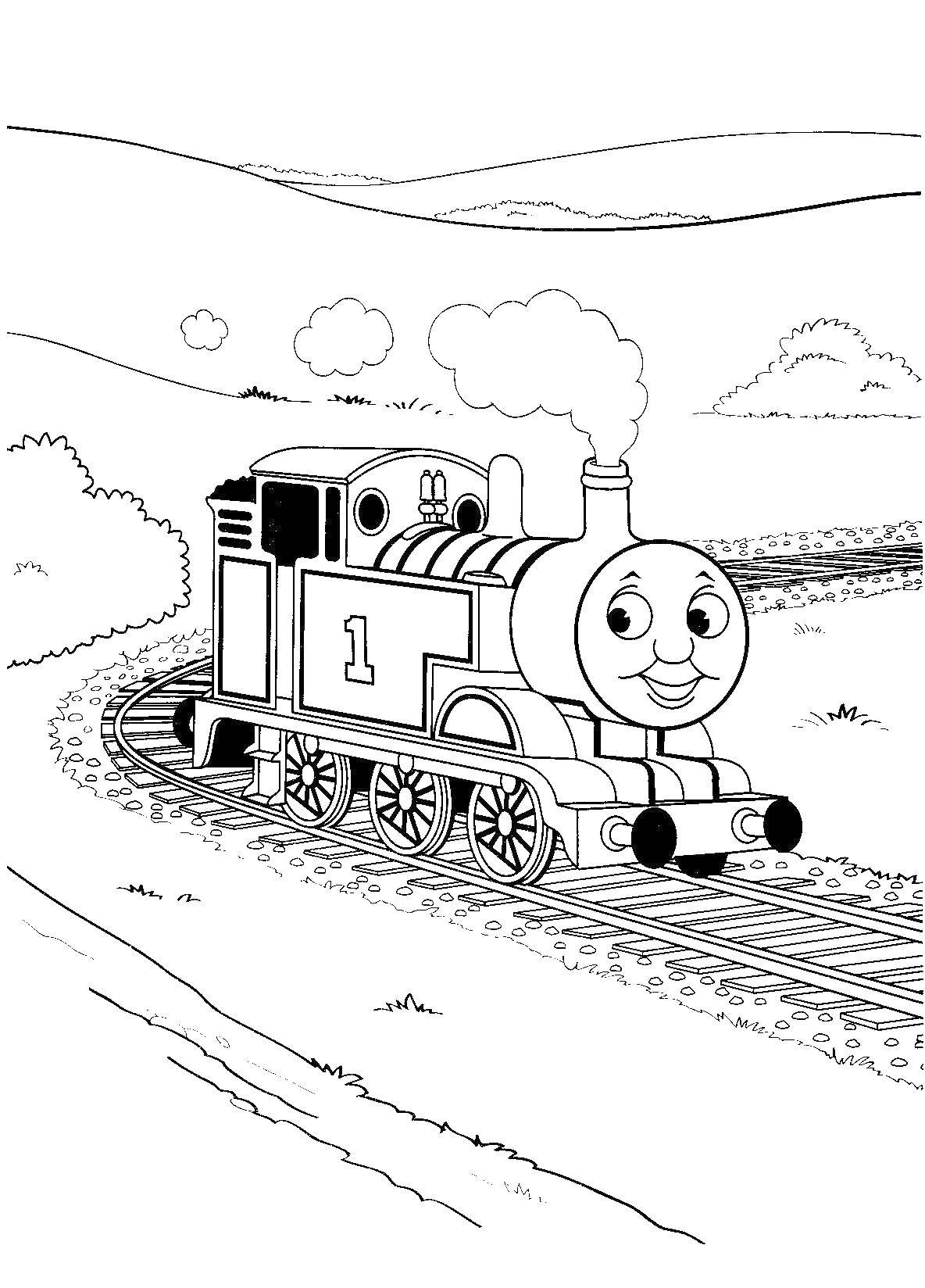 Название: Раскраска Милый паровозик томас. Категория: поезд. Теги: Персонаж из мультфильма.