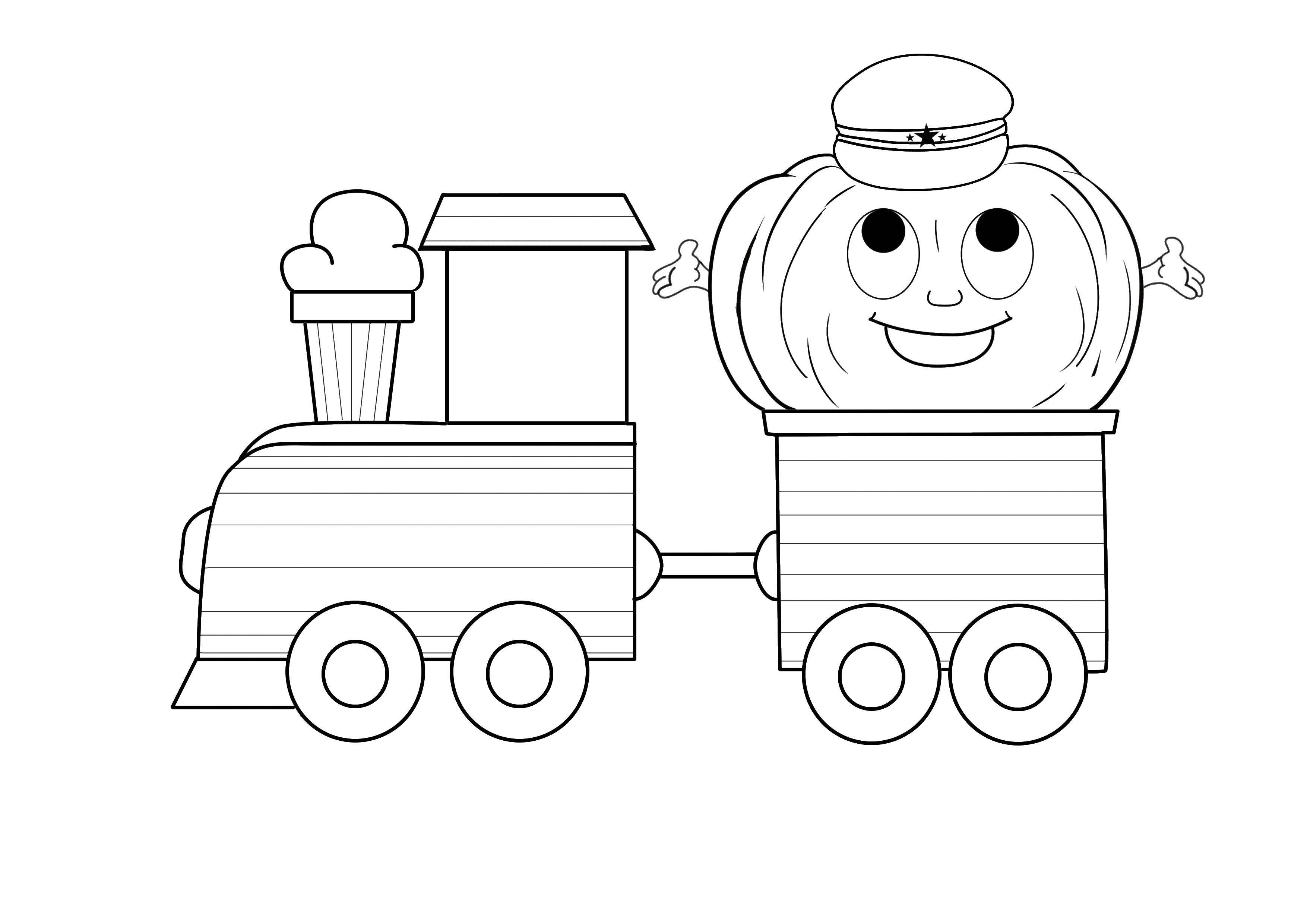 Coloring Steam locomotive with pumpkin. Category train. Tags:  train, locomotive.