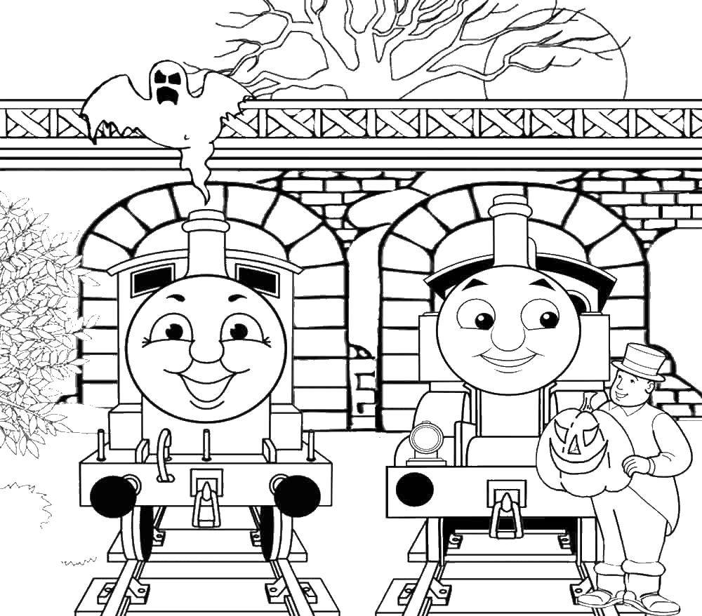 Coloring Thomas the tank engine with a friend on Halloween. Category cartoons. Tags:  locomotive, Thomas.