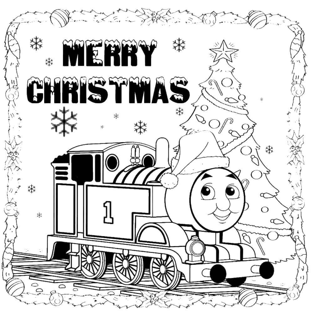Название: Раскраска Поздравление на рождество паровоз томас. Категория: поезд. Теги: паровоз, Томас, рождество.