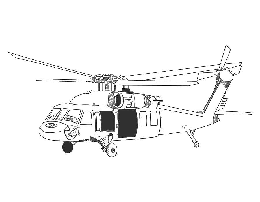 Coloring The helicopter flies in the sky. Category for boys . Tags:  Gunship.